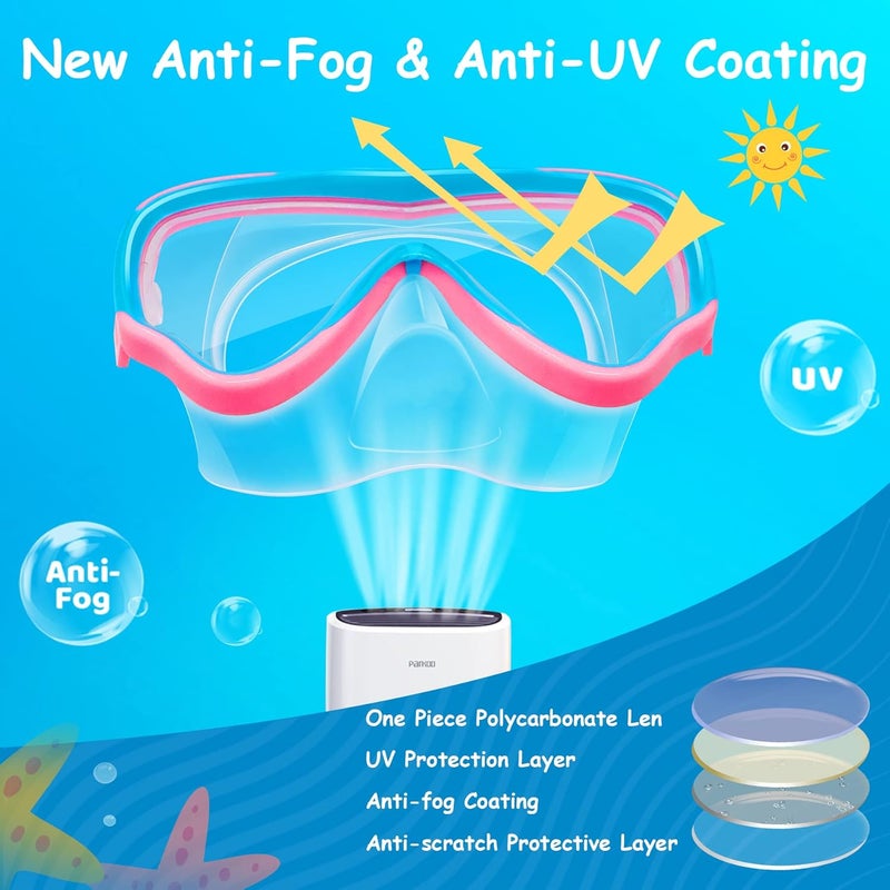 Vvinca Kids-Goggles with Nose Cover, Diving Mask Elastic Fabric Strap Anti Fog Anti Shattered Lens for Kids Swim Goggles 3-14 - Image 5